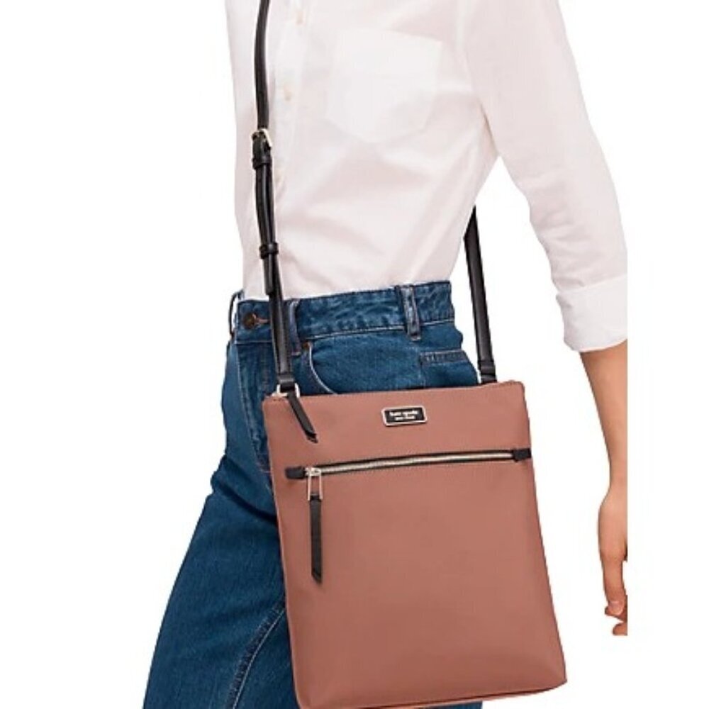 Kate Spade Flat Crossbody Dawn Sparrow Pink W Leather Strap Nylon Everyday Bag